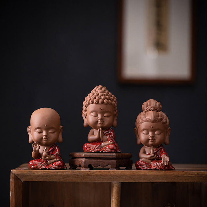 Buddha Stones Mini Gautama Buda Sakyamuni Kwan Yin Avalokitesvara Ksitigarbha Serenity decoración de escritorio de cerámica