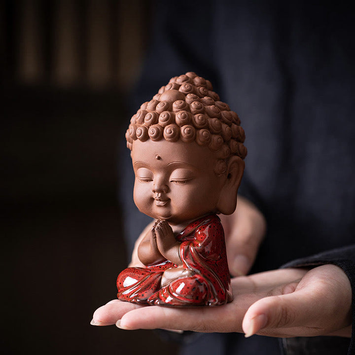 Buddha Stones Mini Gautama Buda Sakyamuni Kwan Yin Avalokitesvara Ksitigarbha Serenity decoración de escritorio de cerámica