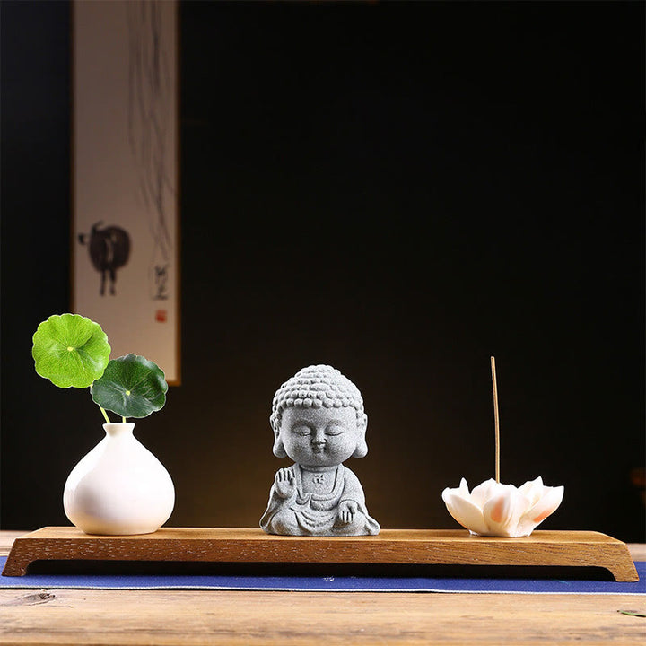 Buddha Stones Meditación Orando Buda Compasión Serenidad Decoración del Hogar - Buda levanta la mano + base + jarrón - image 16