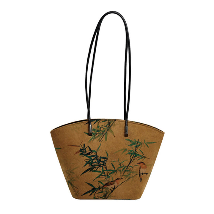 Buddha Stones Vintage Bamboo Magpie Peony Butterfly Bolso de hombro de gran capacidad