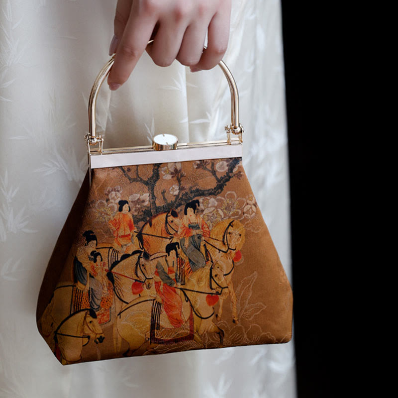 Pintura de Buddha Stones de la dama de Guoguo en una excursión de primavera Bolso con asa de metal
