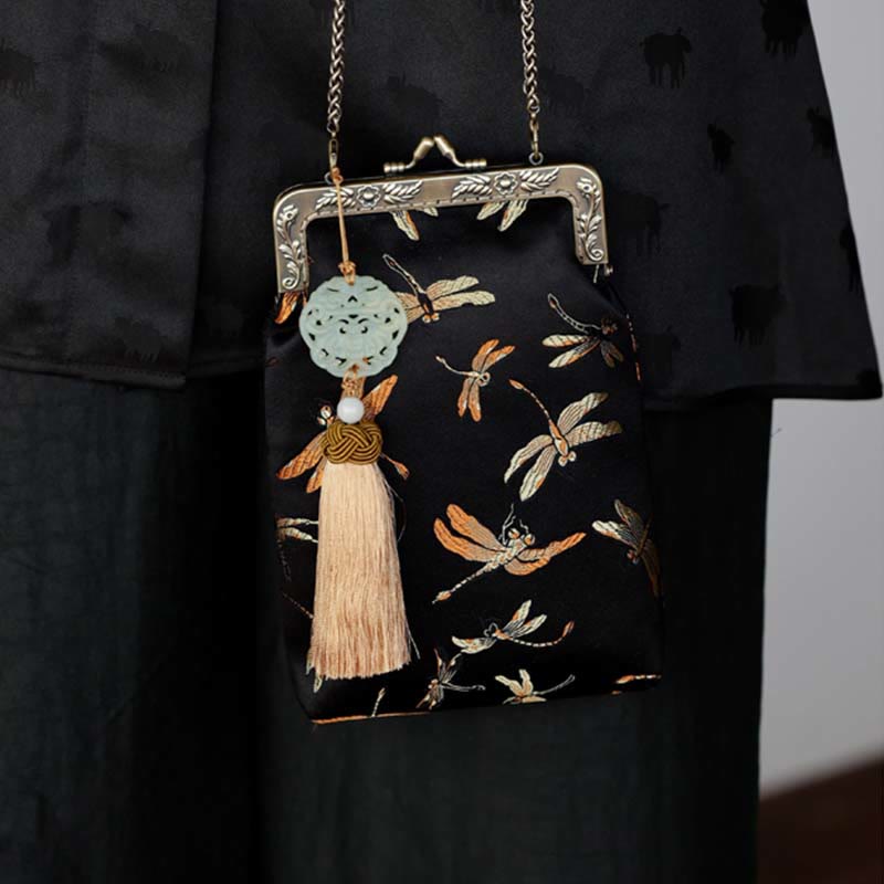 Bolso bandolera con cadena de metal y libélula pequeña con Buddha Stones , bolso de hombro, bolso para teléfono móvil