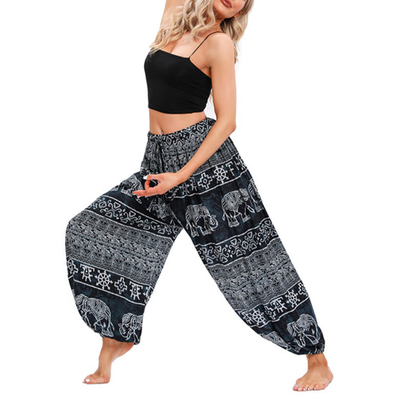 Pantalones de yoga para mujer con diseño de geometría de elefante y piedras de Buddha Stones - Negro - US4-8/10, UK/AU8-12/14, EU36-40/42 (F) - image 8
