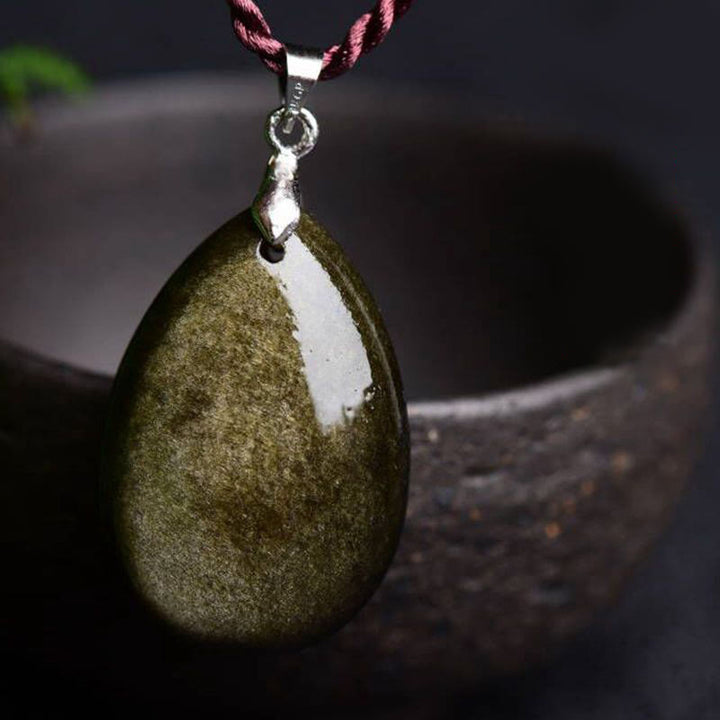 Buddha Stones brillo dorado obsidiana negra obsidiana arcoíris obsidiana riqueza gota de agua COLLAR COLGANTE