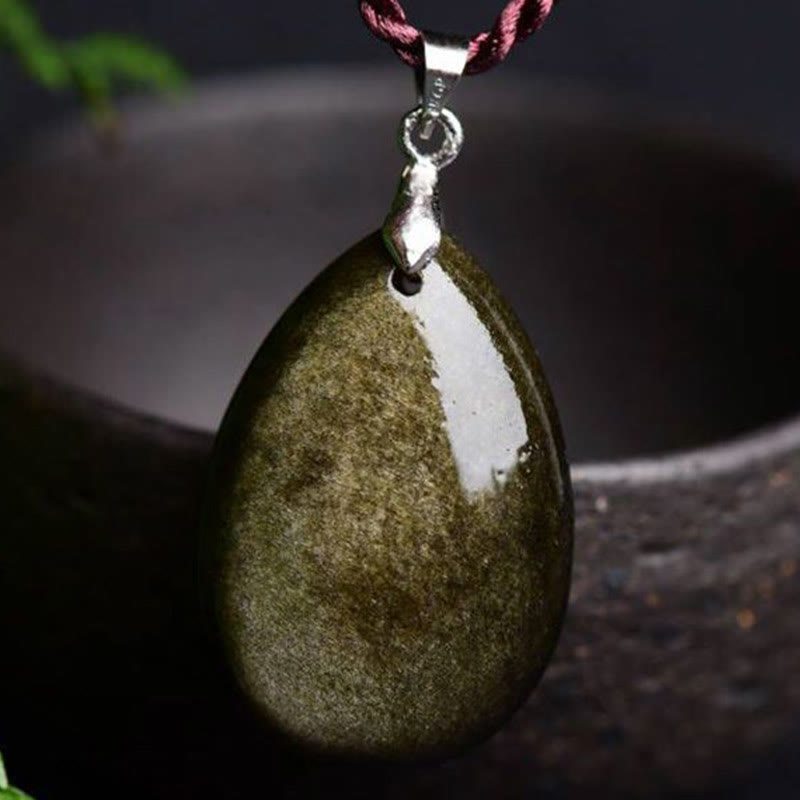 Buddha Stones brillo dorado obsidiana negra obsidiana arcoíris obsidiana riqueza gota de agua COLLAR COLGANTE