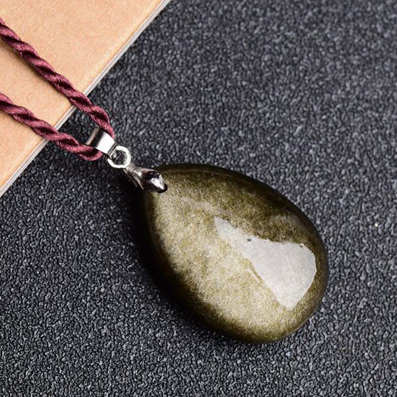 Buddha Stones brillo dorado obsidiana negra obsidiana arcoíris obsidiana riqueza gota de agua COLLAR COLGANTE