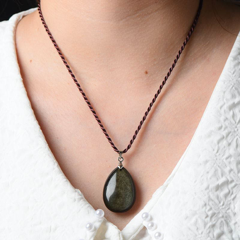 Buddha Stones brillo dorado obsidiana negra obsidiana arcoíris obsidiana riqueza gota de agua COLLAR COLGANTE