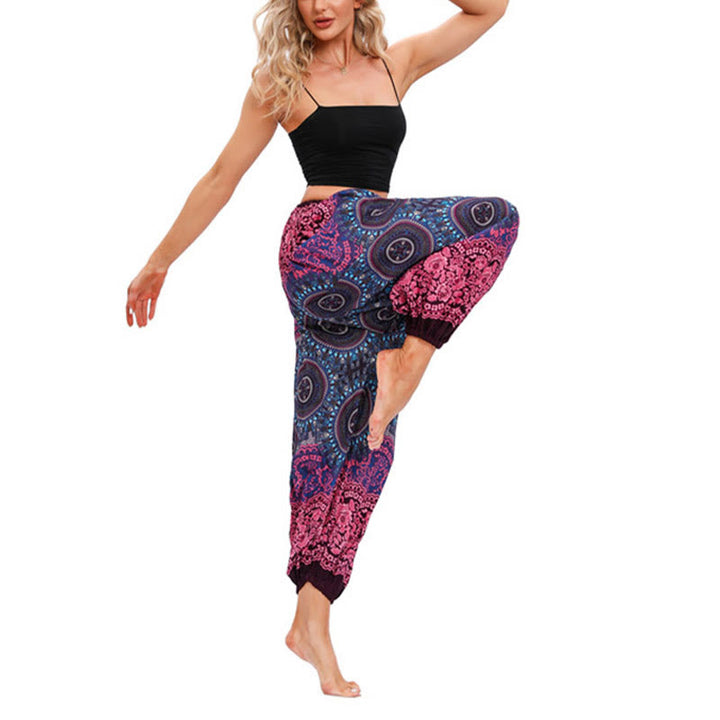 Pantalones de yoga para mujer con patrón de brújula sueltos e informales con Buddha Stones - image 4