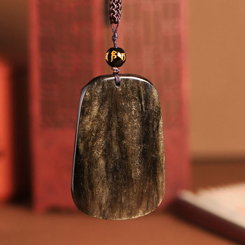 Buddha Stones, obsidiana con brillo dorado, tres cabras, colgante con patrón de buena suerte, collar de riqueza