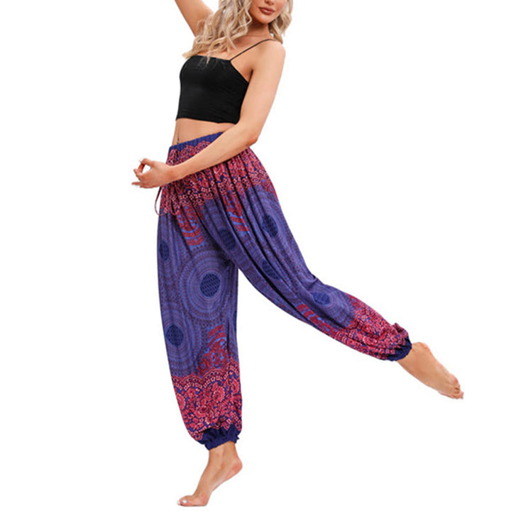 Pantalones de yoga para mujer con estampado de flores en forma de círculo suelto con Buddha Stones - image 15