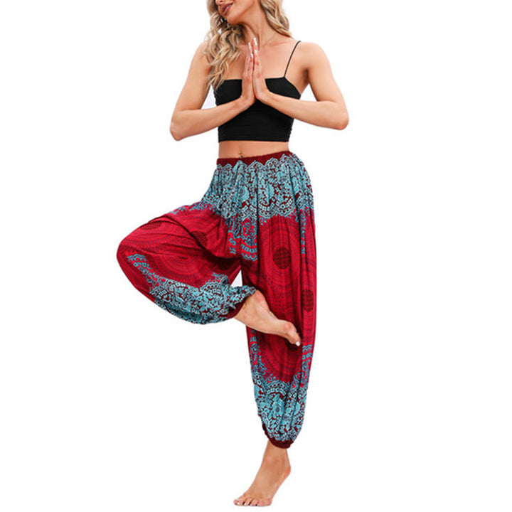 Pantalones de yoga para mujer con estampado de flores en forma de círculo suelto con Buddha Stones - image 4