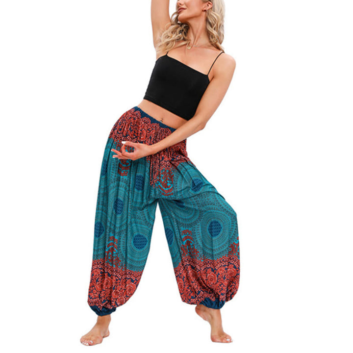 Pantalones de yoga para mujer con estampado de flores en forma de círculo suelto con Buddha Stones - Verde (Apto para US4-8/10; UK/AU8-12/14; EU 36-40/42) - image 6