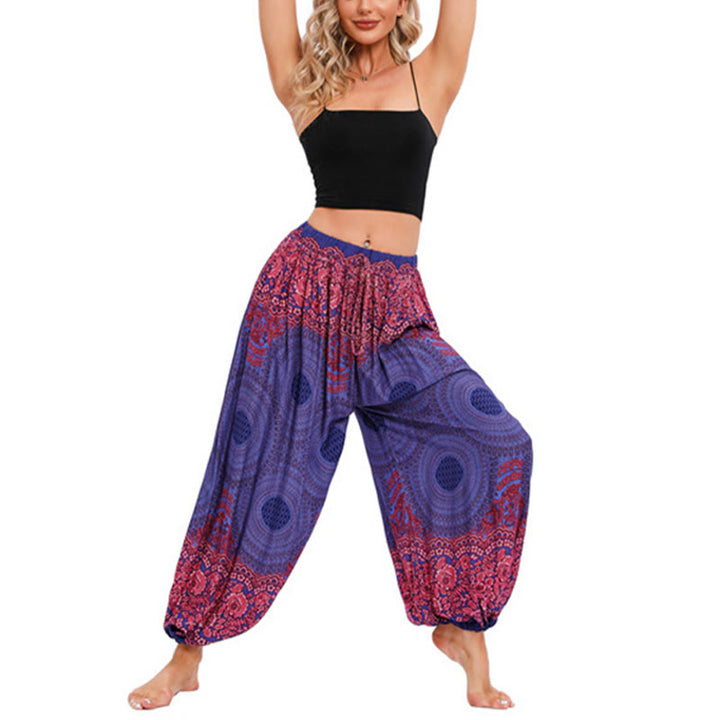 Pantalones de yoga para mujer con estampado de flores en forma de círculo suelto con Buddha Stones - Morado (Apto para US4-8/10; UK/AU8-12/14; UE 36-40/42) - image 11