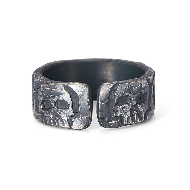 Anillo de bendición hecho a mano con diseño de esqueleto de plata de ley 999 con Buddha Stones