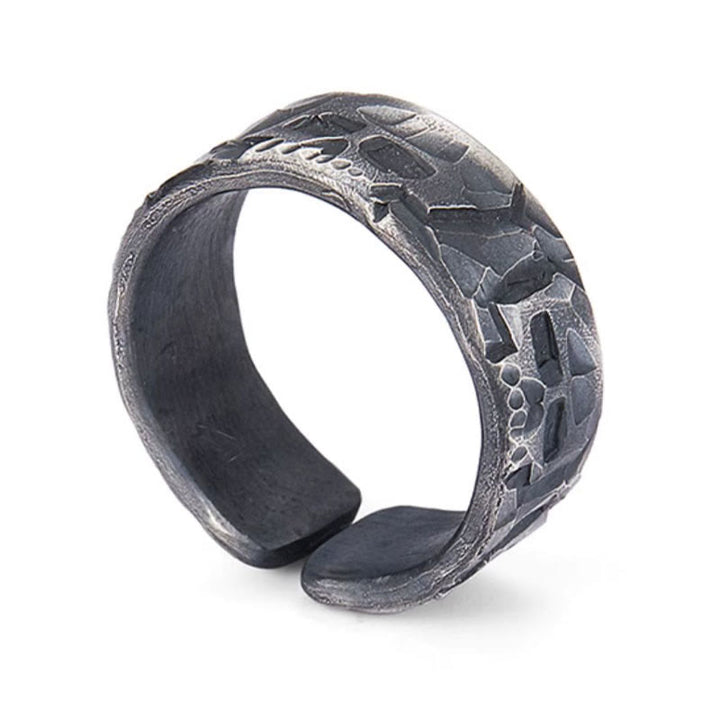 Anillo de bendición hecho a mano con diseño de esqueleto de plata de ley 999 con Buddha Stones