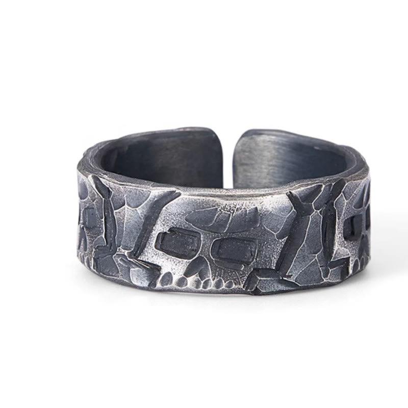 Anillo de bendición hecho a mano con diseño de esqueleto de plata de ley 999 con Buddha Stones