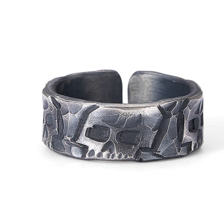 Anillo de bendición hecho a mano con diseño de esqueleto de plata de ley 999 con Buddha Stones