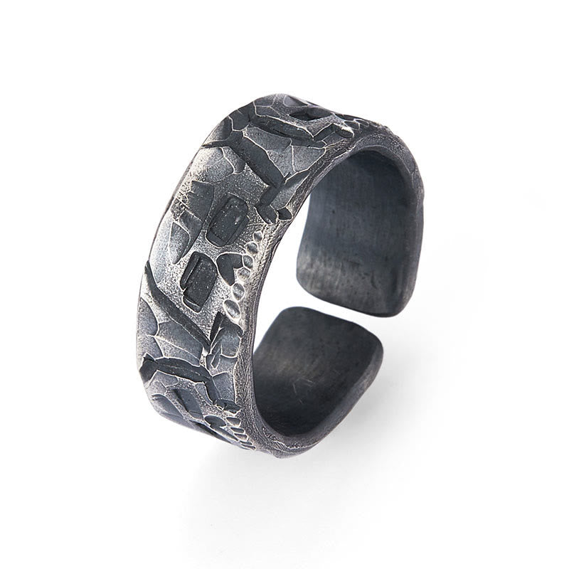 Anillo de bendición hecho a mano con diseño de esqueleto de plata de ley 999 con Buddha Stones