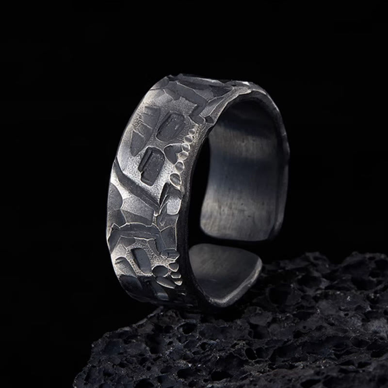 Anillo de bendición hecho a mano con diseño de esqueleto de plata de ley 999 con Buddha Stones