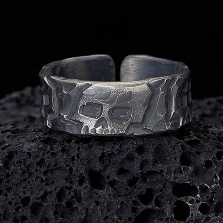 Anillo de bendición hecho a mano con diseño de esqueleto de plata de ley 999 con Buddha Stones