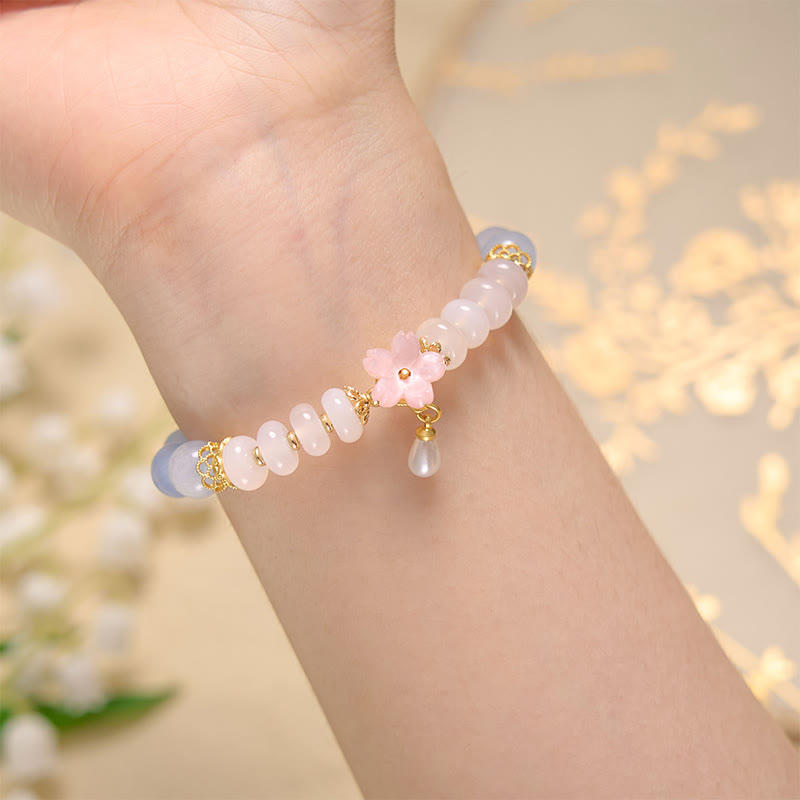Buddha Stones aguamarina ágata blanca perla cuentas de ábaco pulsera curativa de flores