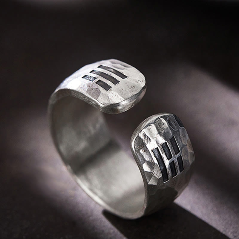 Anillo ajustable de armonía con símbolo de Yin Yang Bagua de plata de ley 999 hecho a mano con Buddha Stones