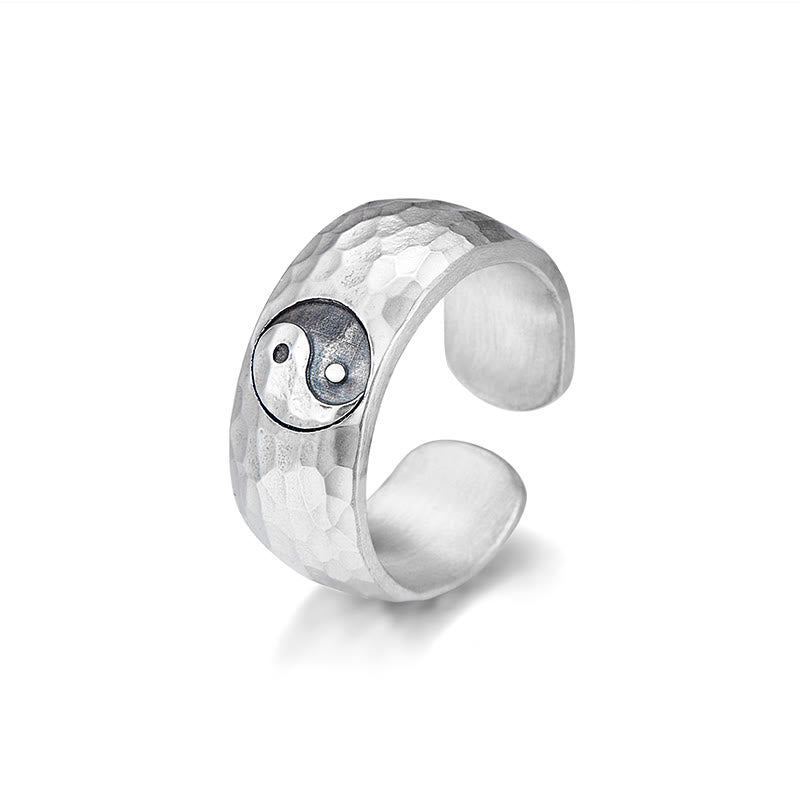 Anillo ajustable de armonía con símbolo de Yin Yang Bagua de plata de ley 999 hecho a mano con Buddha Stones
