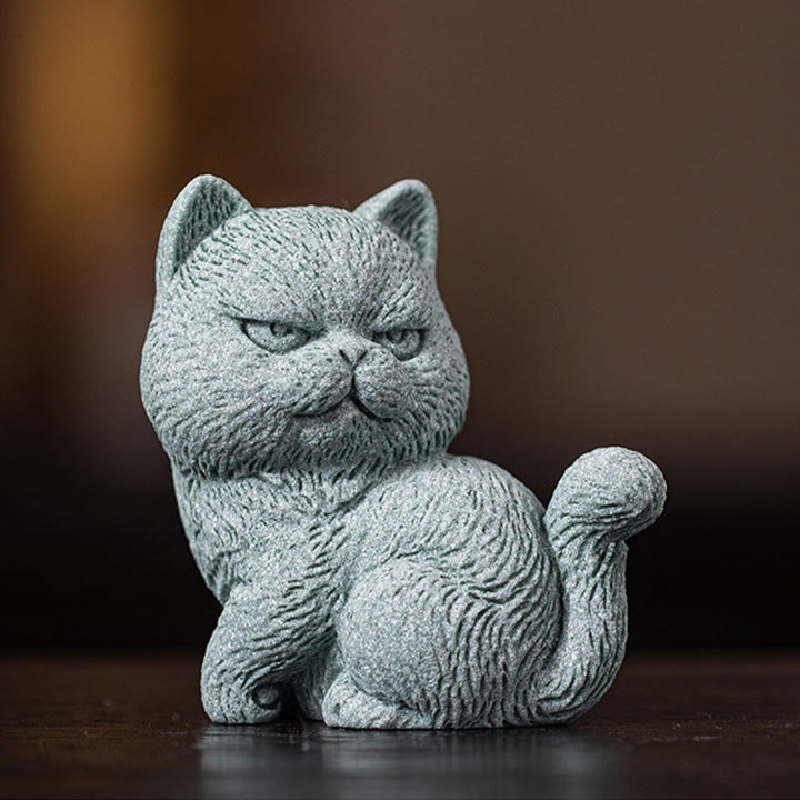 Buddha Stones pequeño gato hogar té mascota estatuilla decoración de escritorio - Gato de ojos abiertos 6,6 x 4 x 7 cm - image 6