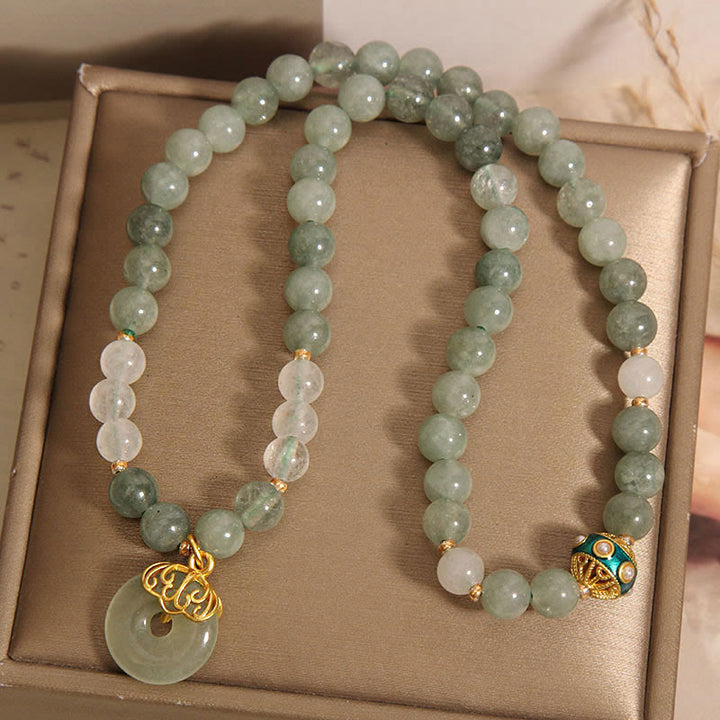 Pulsera de doble envoltura de la suerte con hebilla de la paz y aventurina verde con Buddha Stones