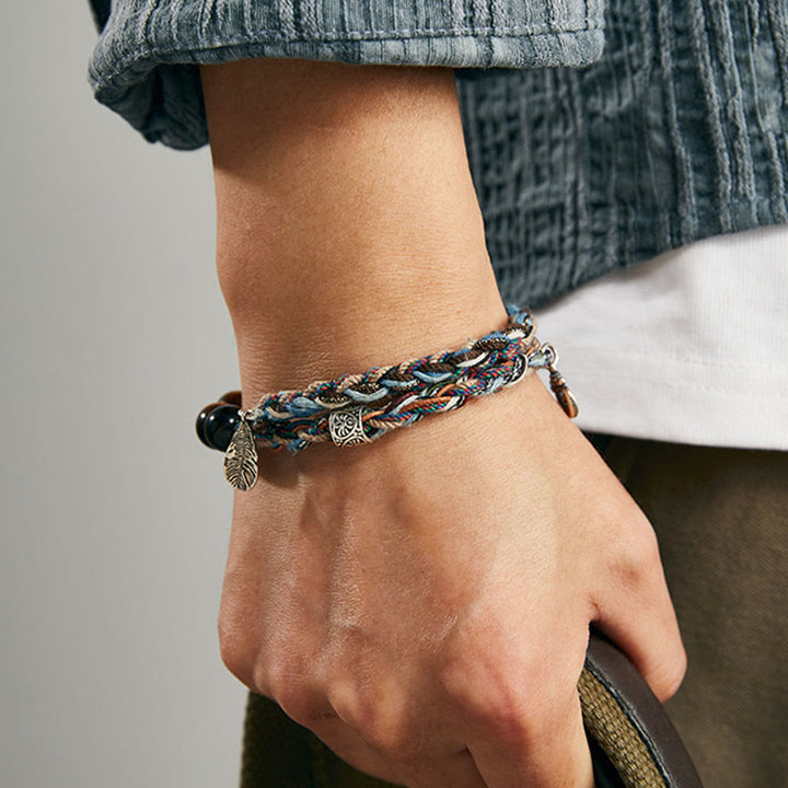 Pulsera de fuerza de voluntad hecha a mano con cuerda de algodón colorida y ojo de tigre de plata de ley 925 con Buddha Stones - image 9