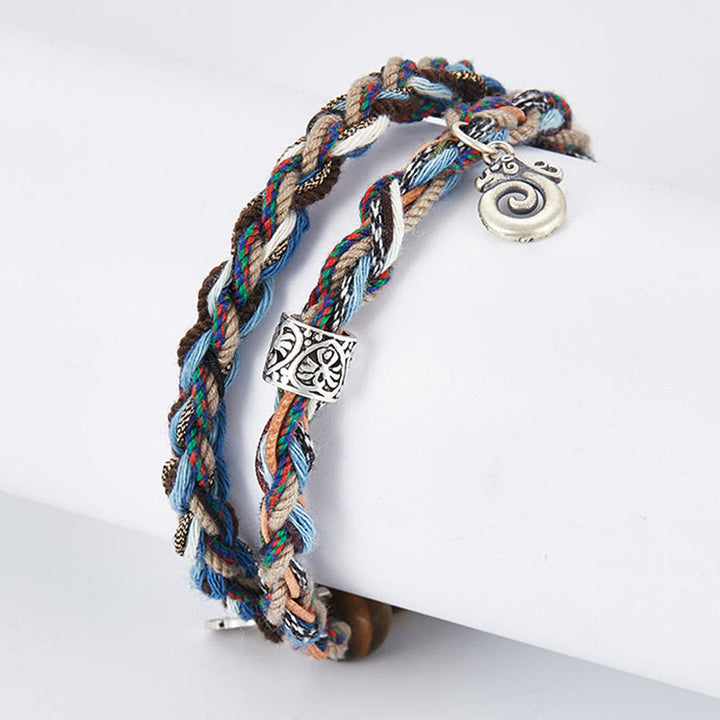 Pulsera de fuerza de voluntad hecha a mano con cuerda de algodón colorida y ojo de tigre de plata de ley 925 con Buddha Stones - image 12