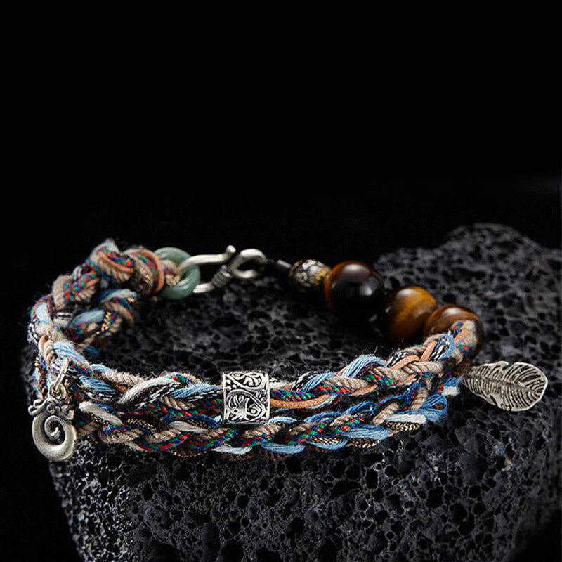 Pulsera de fuerza de voluntad hecha a mano con cuerda de algodón colorida y ojo de tigre de plata de ley 925 con Buddha Stones - 19 cm apto para circunferencia de muñeca de 17 cm - image 0