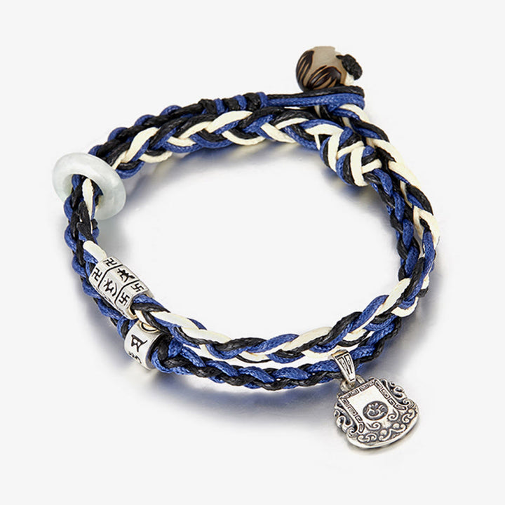 Pulsera de protección hecha a mano con esvástica Om Mani Padme Hum de plata de ley 925 con Buddha Stones