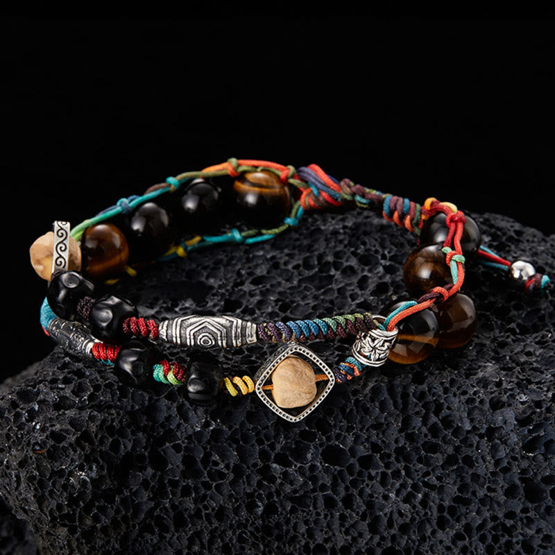 Pulsera de valor hecha a mano con semillas de Bodhi de ojo de tigre de plata de ley 925 con Buddha Stones - image 1