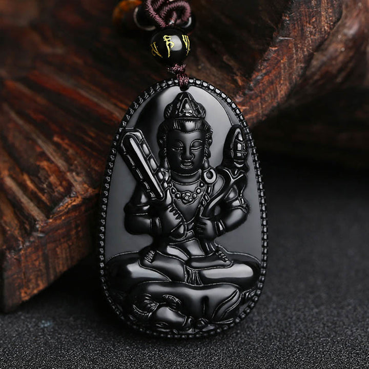 Colgante de collar de purificación de obsidiana negra natural de Buda natal del zodiaco chino de Buddha Stones