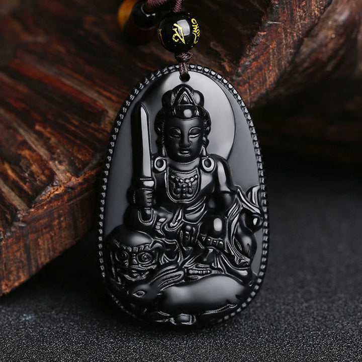 Colgante de collar de purificación de obsidiana negra natural de Buda natal del zodiaco chino de Buddha Stones