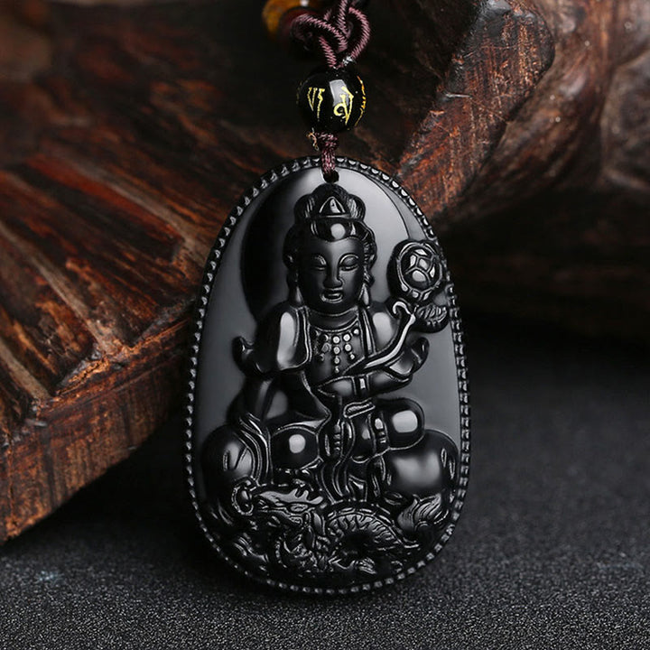 Colgante de collar de purificación de obsidiana negra natural de Buda natal del zodiaco chino de Buddha Stones