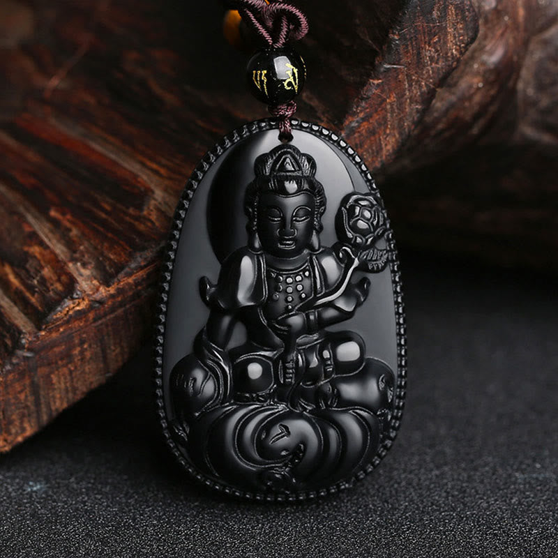 Colgante de collar de purificación de obsidiana negra natural de Buda natal del zodiaco chino de Buddha Stones - Bodhisattva Serpiente-Samantabhadra - image 18