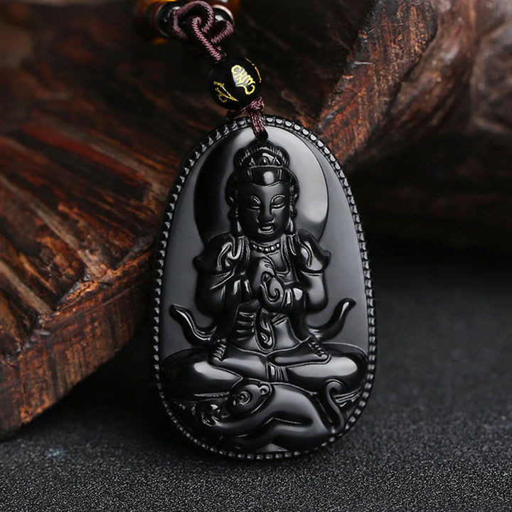 Colgante de collar de purificación de obsidiana negra natural de Buda natal del zodiaco chino de Buddha Stones