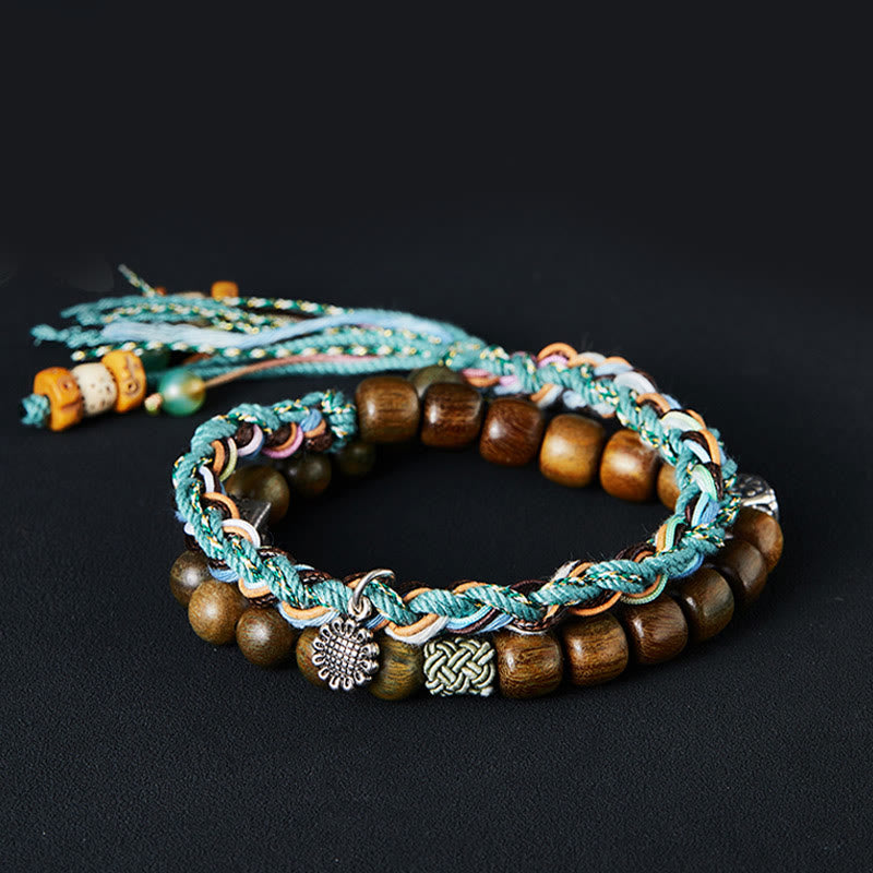 Pulsera positiva hecha a mano con semillas de Bodhi de sándalo verde de plata de ley 925 con Buddha Stones