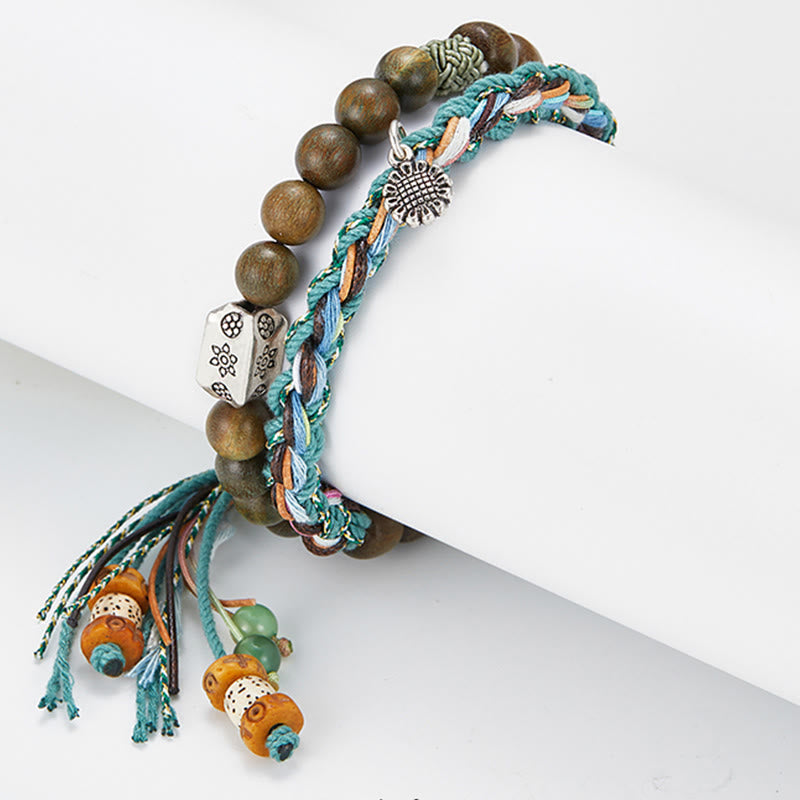 Pulsera positiva hecha a mano con semillas de Bodhi de sándalo verde de plata de ley 925 con Buddha Stones