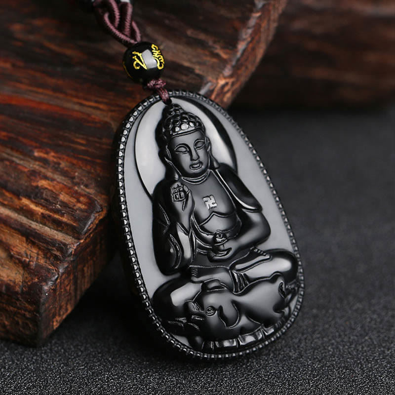 Colgante de collar de purificación de obsidiana negra natural de Buda natal del zodiaco chino de Buddha Stones