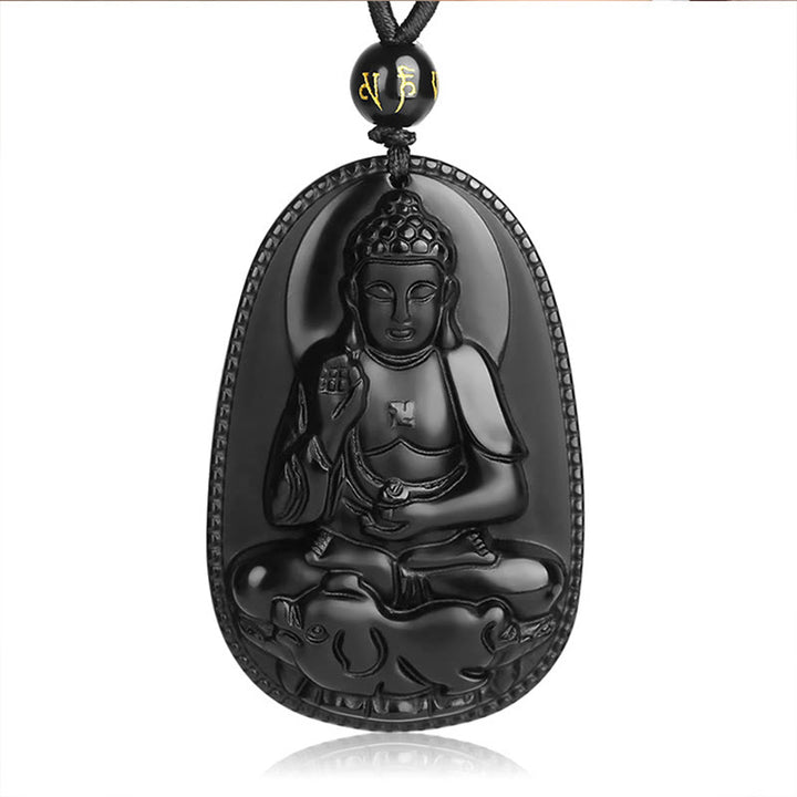 Colgante de collar de purificación de obsidiana negra natural de Buda natal del zodiaco chino de Buddha Stones - image 12