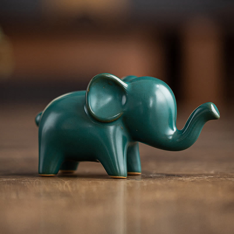 Buddha Stones pequeño elefante de cerámica hogar té mascota estatuilla decoración de escritorio - Elefante verde 10,4 x 4,4 x 5,4 cm - image 15