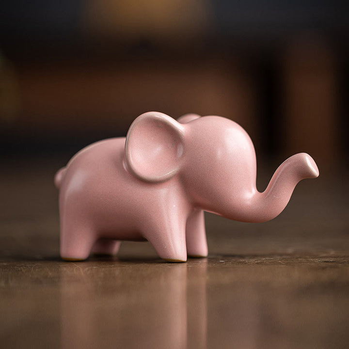 Buddha Stones pequeño elefante de cerámica hogar té mascota estatuilla decoración de escritorio - Elefante rosa 10,4 x 4,4 x 5,4 cm - image 19