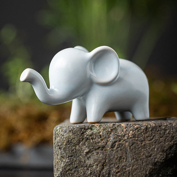 Buddha Stones pequeño elefante de cerámica hogar té mascota estatuilla decoración de escritorio - Elefante blanco 10,4 x 4,4 x 5,4 cm - image 0