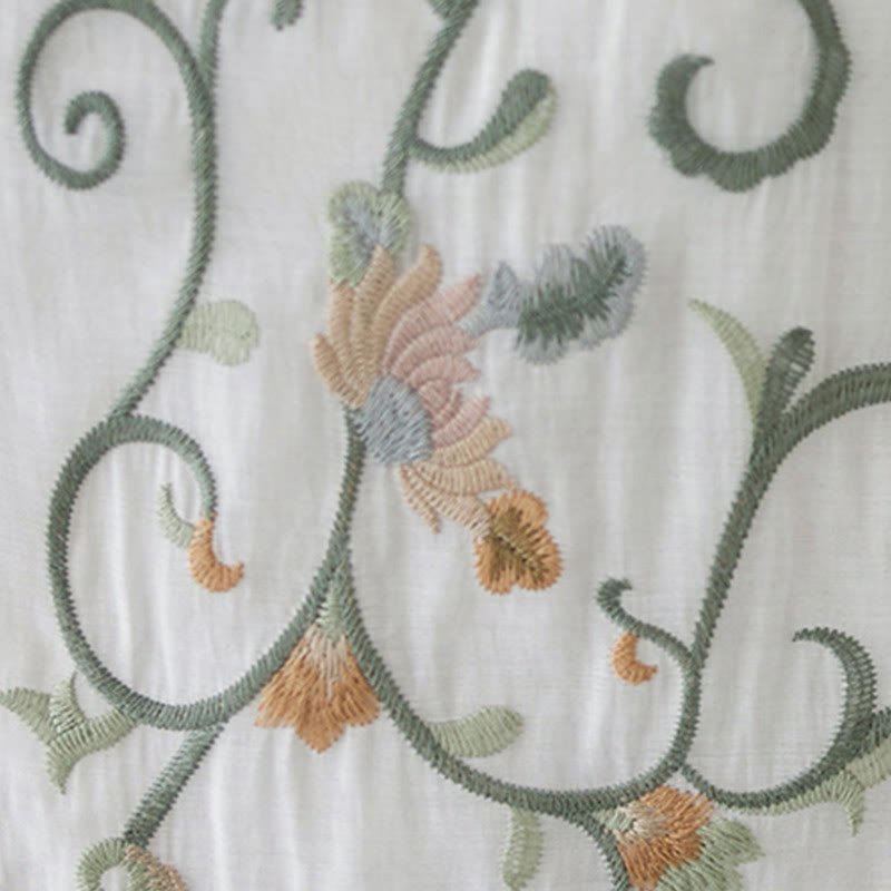 Buddha Stones Conjunto de 2 piezas de camiseta de manga corta con bordado de flores y pantalones de pierna ancha - image 18