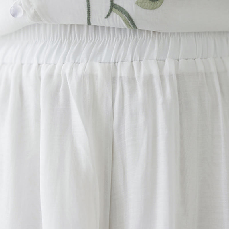 Buddha Stones Conjunto de 2 piezas de camiseta de manga corta con bordado de flores y pantalones de pierna ancha - image 23