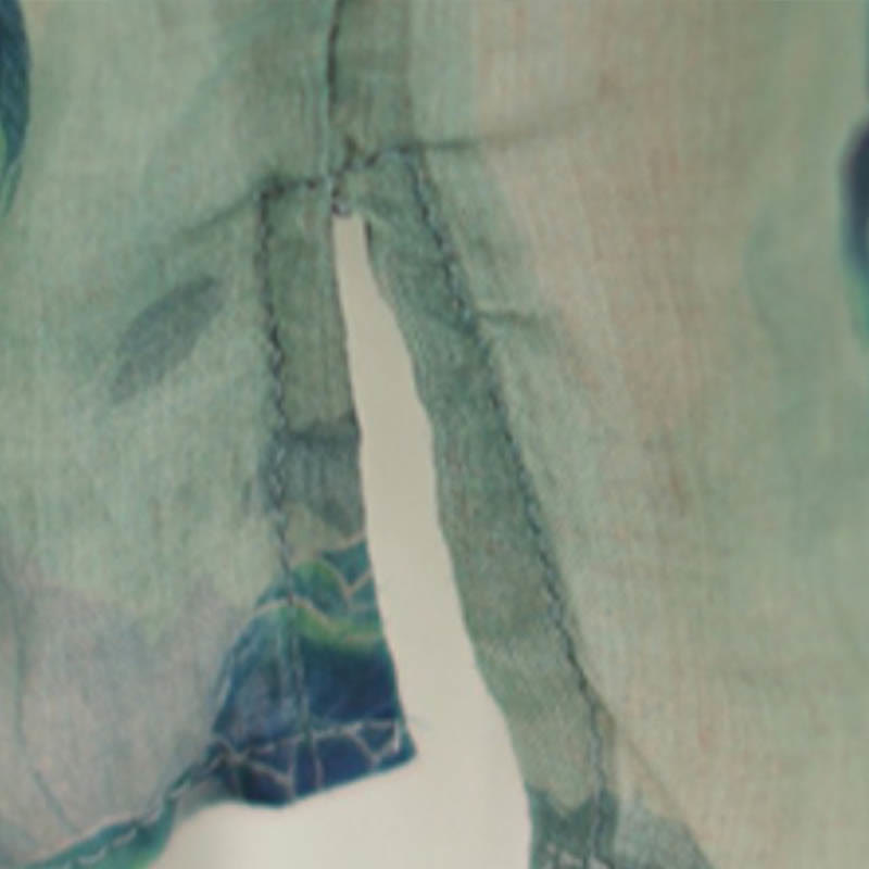 Camisa de lino y ramio con mangas tres cuartos y diseño de flores de jacarandá azul de Buddha Stones, talla grande - image 12