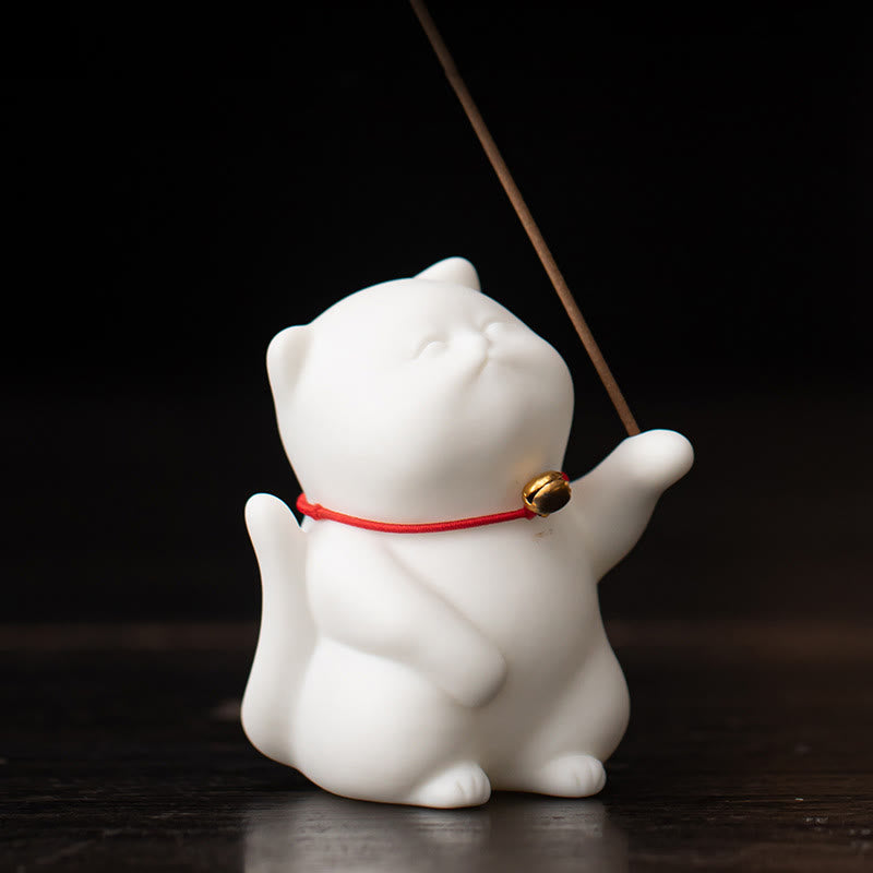 Quemador de incienso curativo de cerámica con forma de gato, Buddha Stones , decoración de escritorio - Gato 5*4,7*6,8 cm - image 5